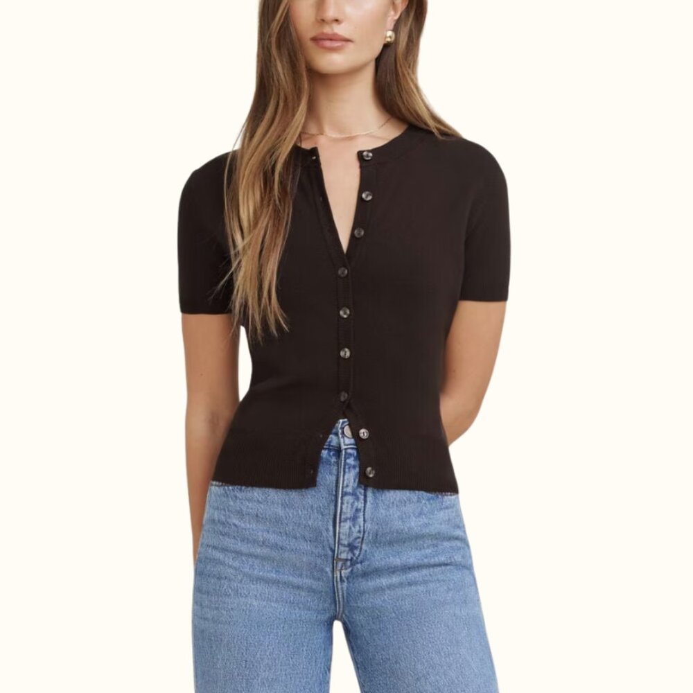 Dynamite Becca Short Sleeve Cardigan in Java Brown